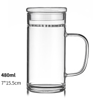 玻璃茶杯过滤茶水分离杯绿茶杯玻璃杯泡茶杯办公室彩柄带把手杯子 过滤茶叶杯带盖[透明手柄]480ML