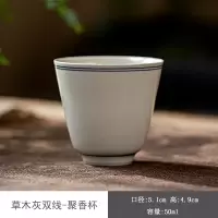 草木灰釉功夫茶杯品茗杯手工陶瓷喝茶杯子单个主人杯日式家用茶盏 草木灰双线-聚香杯