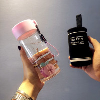 玻璃杯便携杯子女学生创意水瓶韩国清新可爱简约韩版水杯ins茶杯 透明款蓝莓+杯套