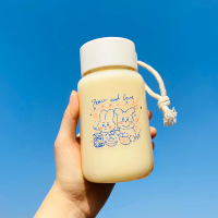 可爱便携玻璃杯子清新简约学生喝水泡茶杯少女心网红耐高温水杯 麻绳盖 蓝色兔子 单杯