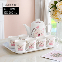 茶壶杯子套装家用水杯客厅陶瓷杯子套装水具茶壶茶杯套装水壶 小猪壶A款一壶六杯赠托盘 8件