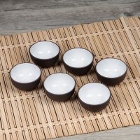兴发茶具紫砂杯品茗杯小茶杯紫砂功夫茶杯大陶瓷杯茶碗杯子6只装 大号黑白杯6个