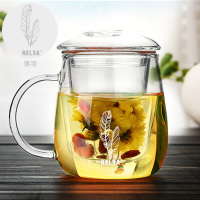 耐热玻璃杯加厚过滤式透明花茶杯居家办公水杯子蘑菇杯 落羽图案(500ML)送杯刷