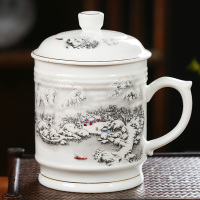 陶瓷杯子带盖家用大容量水杯景德镇茶杯办公室老板杯陶瓷个人杯 大号雪景(950ml)