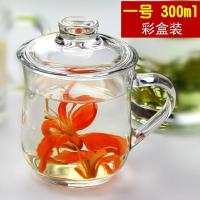 钢化玻璃茶杯子耐高温玻璃杯带盖耐热家用有盖子带手柄 C47-1号300ml