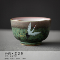 手工茶杯陶瓷品茗杯主人被功夫日式粗陶茶具焕彩瑞鹤呈祥杯 焕彩仙鹤茶杯-灵芸