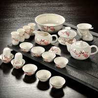 功夫茶具套装家用 陶瓷茶壶白瓷紫色整套青花瓷茶杯盖碗茶台 7款白瓷桃花二十一头茶具