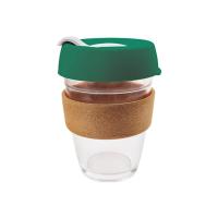 隔热随行玻璃杯咖啡杯女便携外带随手杯防漏ins杯情侣茶杯子 大号-墨绿盖子+软木套-340ml