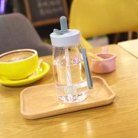 便携吸管杯大容量文字水瓶塑料杯子ins防摔简约潮流随手杯女学生 青色 没空! 380ML