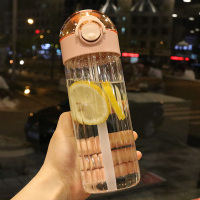 孕妇玻璃吸管杯清新简约高硼硅学生喝水杯子大容量弹盖随手杯森系 恩布拉粉530ml