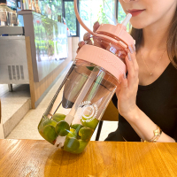 超大容量塑料杯少女心可爱吸管杯大人户外运动简约水杯2000ml杯子 麦穗大容量塑料杯2000ml粉色