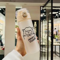 韩版磨砂玻璃杯可爱水杯男女学生便携简约杯子清新茶杯随手杯印花 HAPPY熊(磨砂)420ml 单杯+杯刷+麻布杯袋