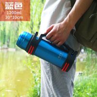 户外大容量保温壶工地304不锈钢壶男女便携车载旅行水壶家用暖瓶 蓝色 送杯刷+背带+饮水碗 5200毫升 (10