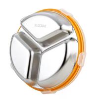 餐盘分格不锈钢快餐盘成人学生儿童幼儿园食堂分餐盘餐盒饭盘家用 桔红色 四格