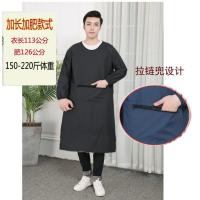 男女加长防水防油长袖围裙厨房成人罩衣拉链兜洗车时尚情侣工作服 防水男士黑色长袖(加肥加长