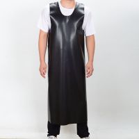 加厚背心式防水围裙长款男女厨房水产工作服牛筋耐酸碱防油皮围腰 黑色加厚牛筋马甲100*135