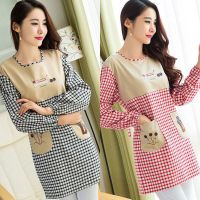 家居厨房防水防油围裙韩版时尚长袖围裙成人罩衣棉麻工作服背带裙 黑色长袖+红色长袖(不防水)