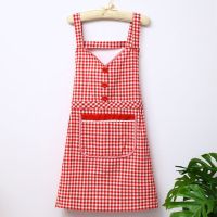 时尚围裙女厨房防污背带式上班工作服洋气涤棉透气无袖罩衣女薄款 均码号(100-150斤内可选) 纽扣(红 黑)2条加套袖
