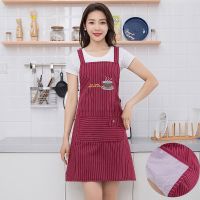 棉布无袖双肩带围裙韩版时尚成人女居家厨房做饭背心式围裙工作服 双层棉布[咖啡杯]枣红