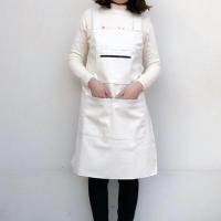 加厚皮革防水围裙厨房软皮工作服皮革围兜女上班水产专用PU皮围腰 白色3个口袋围裙1件