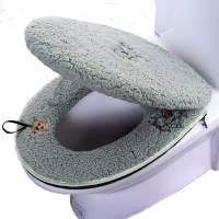 坐便垫加厚两件套带盖通用马桶座套粘扣马桶套圈马桶垫拉链 羊绒绿色(双件套)