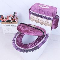 高档金丝绒套装马桶垫坐垫家用舒适通用坐便套防水坐便垫马桶垫子 金钻绒防尘收纳.魅力紫