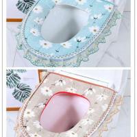 马桶垫防水坐垫拉链式坐垫蕾丝花边马桶坐垫加厚马桶套水洗坐便垫 小雏菊蓝+咖[蕾丝边]