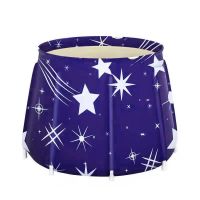 加厚折叠泡澡桶成人家用沐浴桶儿童洗澡桶泡澡盆保温加厚泡澡神器 [花苞款65*70cm]星空蓝 [全身夹棉]浴桶+坐垫+浴