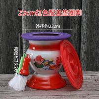 痰盂坐便器成人尿盆女高脚尿桶带盖搪瓷防臭家用起夜老人卧室加厚 加厚款红色痰盂23cm大高脚-送盖