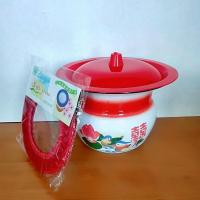 搪瓷痰盂家用坐便器老人起夜尿桶便盆卧室加厚成人尿盆带盖防臭 柿花痰盂+坐垫+盖子