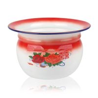 加厚搪瓷痰盂老式怀旧卫生桶座便器老人夜壶儿童尿壶尿罐便桶马桶[4月20日发完] 半红 +盖+垫