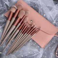 网红四季青速干化妆刷套刷8支13支奶茶色腮红散粉刷高光刷超柔软 13支裸粉套刷+PU皮包