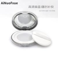 超薄便捷黑胡椒散粉盒空盒带镜子分装盒弹力网迷你高档带植绒粉扑 [银色款]超薄弹力网带镜粉盒+粉扑