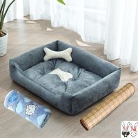 豪华狗窝别墅茶杯犬四季通用宠物狗狗日常生活用品猫窝大中小型犬 深灰色+骨头+凉席+毛毯 E-90*70CM[建议70斤内