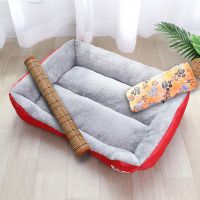 糖果色狗窝大型犬中型犬小型犬金毛泰迪四季通用猫窝宠物狗垫狗床 红色+毛毯+凉席 95*75CM(适合55斤内)