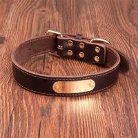 头层牛皮刻字狗狗项圈金毛防丢狗牌颈圈脖圈泰迪柴犬柯基狗脖套 深棕色（头层牛皮） XL-3.5CM（50-68CM）