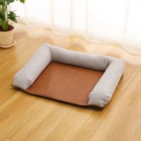 狗窝夏天凉窝四季通用泰迪凉席窝狗狗垫子猫窝夏季小型犬宠物用品 三边枕---灰色 L码-建议50斤内宠物使用