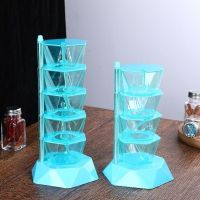 调料盒套装家用组合立式旋转厨房佐料收纳盒多功能多格层调料罐子 蓝色五层