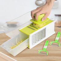 多功能切菜器切菜切丝神器家用刨丝器土豆丝切丝器擦丝柠檬切片 经典款绿色+配护手器+刨刀2+菜盒2