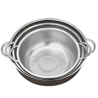 加厚不锈钢双耳密孔篮洗菜篮米筛漏盆沥水篮水果篮果盆厨房多用篮 三件套[22.25.28]