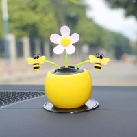 汽车太阳能摇头摆件创意可爱苹果花车载中控台装饰用品大全男女潮 太阳能-蜜蜂花(黄色)送防滑垫