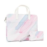 苹果macbook air13pro15笔记本电脑包华为小米14寸联想戴尔手提包 荷粉青蓝色+电源包(有拉杆带) 15寸