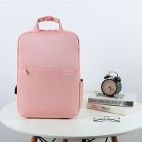 笔记本电脑双肩包男女学生背包14寸15.6寸大容量联想多功能时尚款 14寸-15.6寸电脑通用双肩包 粉色[USB+前侧