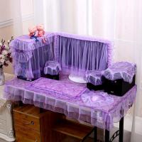 开机不取免摘台式蕾丝罩套防尘罩前后加纱液晶屏幕罩电脑防尘罩套 免摘紫色8件套 32寸通用