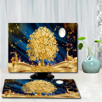 电脑罩防尘罩台式显示器装饰罩套欧式简约键盘主机防尘盖布两件套 N104发财树麋鹿 25/26/27英寸 68*44cm