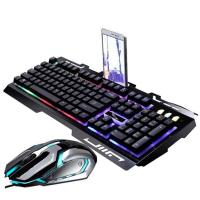 USB悬浮机械手感带手机支架网吧电竞游戏电脑有线键盘鼠标套装 G700[键盘鼠标套装金属发光]黑色