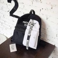 双肩包男女2020秋冬新款韩版学院风书包原宿百搭学生潮流电脑背包 拼接字母黑加白