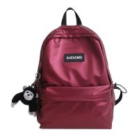2020新款男 女学生双肩耐磨高颜值ins学院风韩版初高中旅行电脑包 酒红色 包+猩猩挂件