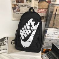 双肩包男高初中学生书包大学生韩版运动旅行大容量背包女时尚潮流 大标抽绳黑色 送水壶和帽子