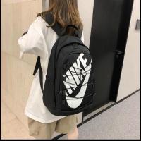 潮牌新款双肩包男校园背女初高中大学生书包大容量运动旅行包炫彩 大标抽绳黑色 送麦香杯和帽子和挂件3样